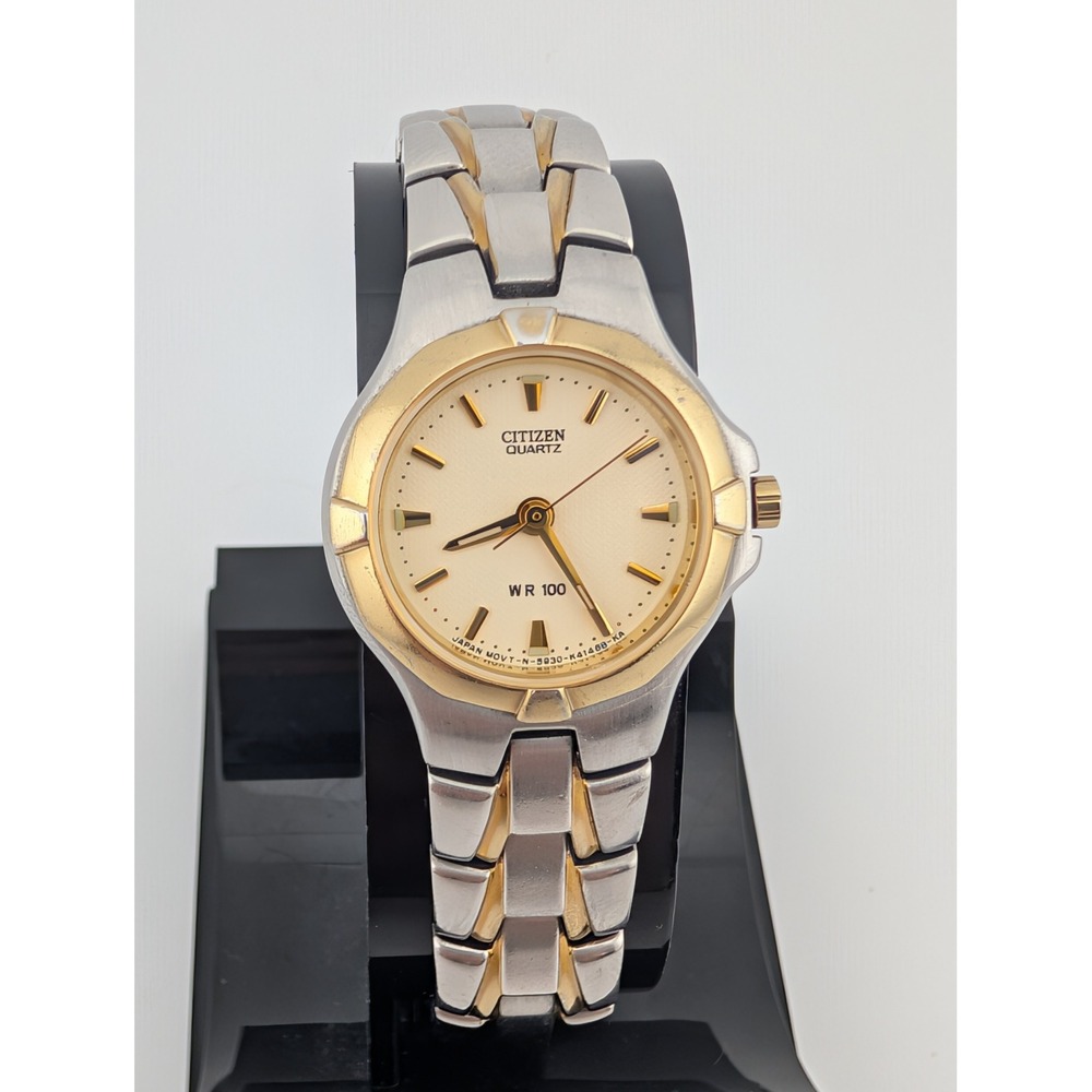 Citizen 5930-K13025 WR100 Two Tone Watch Textured Cream Dial Women's 24mm SS